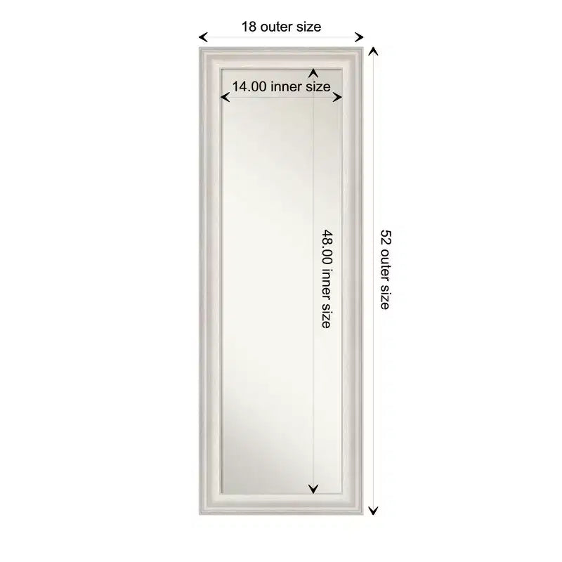 Miroir de porte pleine longueur non biseauté 48 x 135 cm argenté avec finition blanc délavé