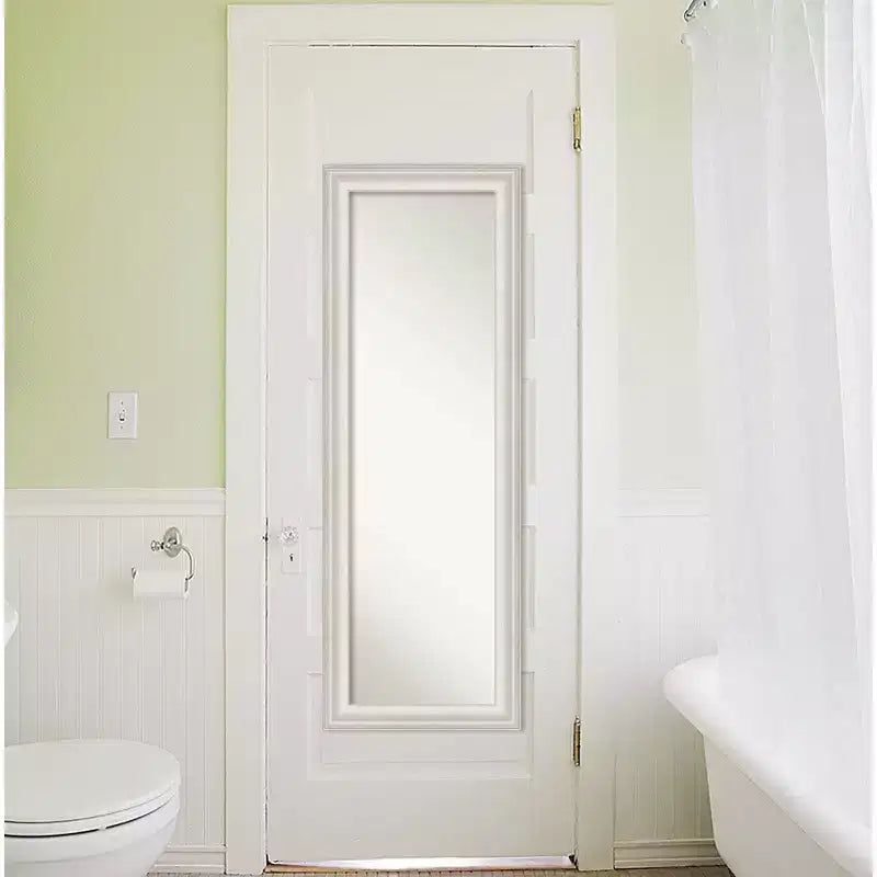 Miroir de porte pleine longueur non biseauté 48 x 135 cm argenté avec finition blanc délavé