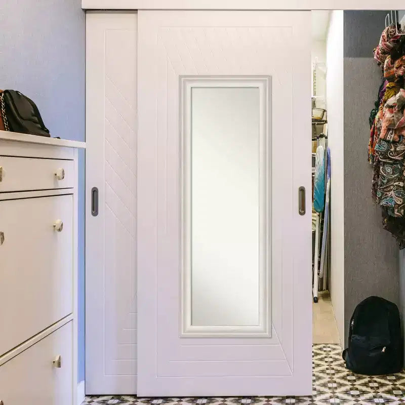 Miroir de porte pleine longueur non biseauté 48 x 135 cm argenté avec finition blanc délavé
