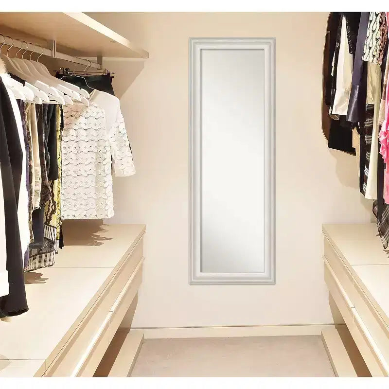 Miroir de porte pleine longueur non biseauté 48 x 135 cm argenté avec finition blanc délavé