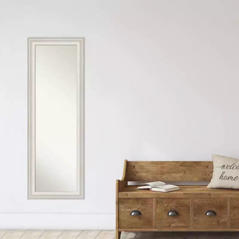 Miroir de porte pleine longueur non biseauté 48 x 135 cm argenté avec finition blanc délavé