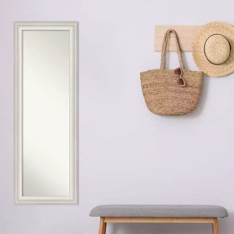 Miroir de porte pleine longueur non biseauté 48 x 135 cm argenté avec finition blanc délavé