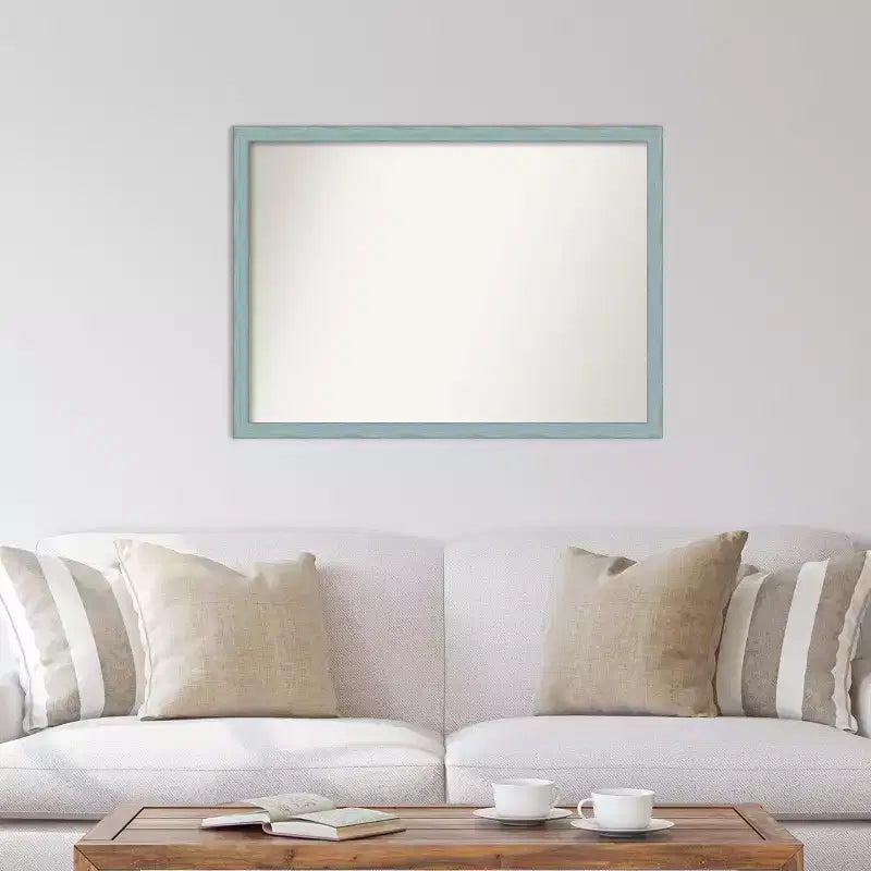 Miroir mural rectangulaire en bois rustique bleu ciel 40" x 29" – Bords non biseautés