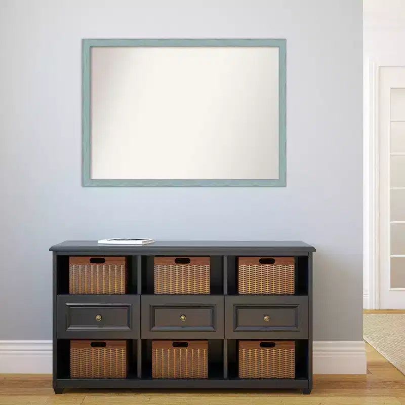 Miroir mural rectangulaire en bois rustique bleu ciel 40" x 29" – Bords non biseautés
