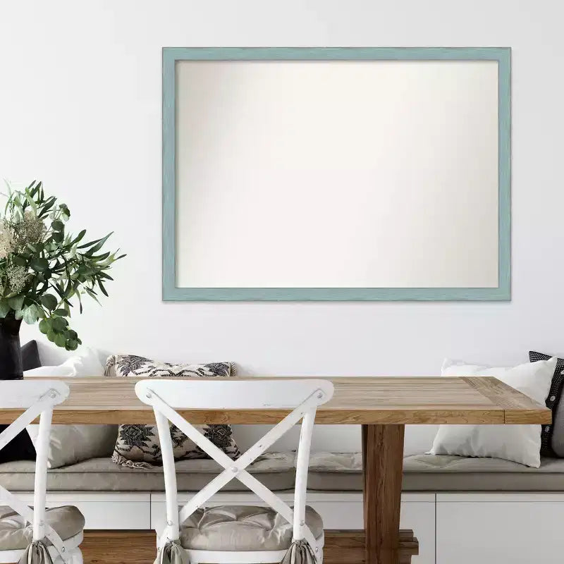 Miroir mural rectangulaire en bois rustique bleu ciel 40" x 29" – Bords non biseautés