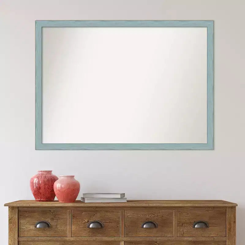 Miroir mural rectangulaire en bois rustique bleu ciel 40" x 29" – Bords non biseautés