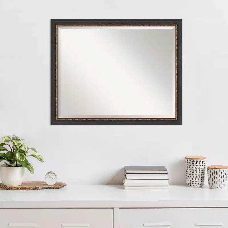 Miroir mural biseauté Ashton en bois noir de 31" x 25" – Style moderne