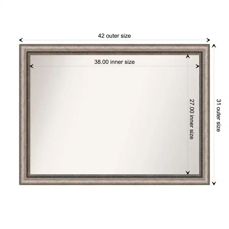 Miroir mural Lyla Ornate argenté 42" x 31" sans biseau – Grand rectangulaire