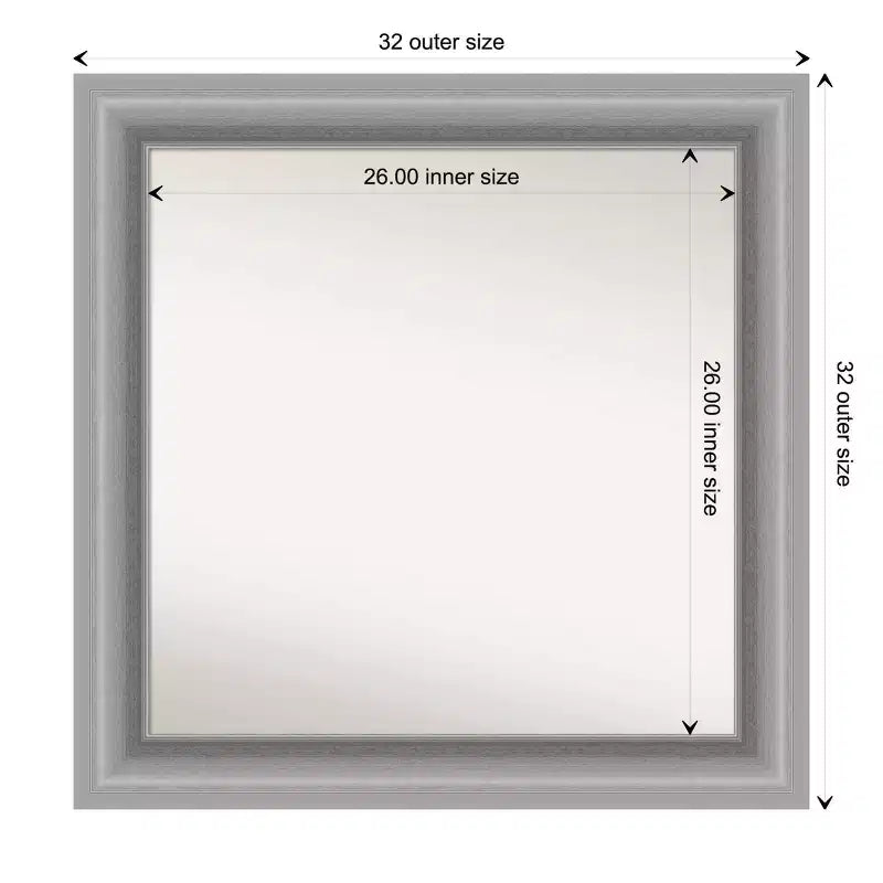 Miroir mural carré de salle de bain de 32 po x 32 po, nickel poli, sans biseau, à pointe