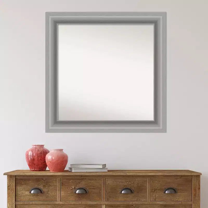 Miroir mural carré de salle de bain de 32 po x 32 po, nickel poli, sans biseau, à pointe