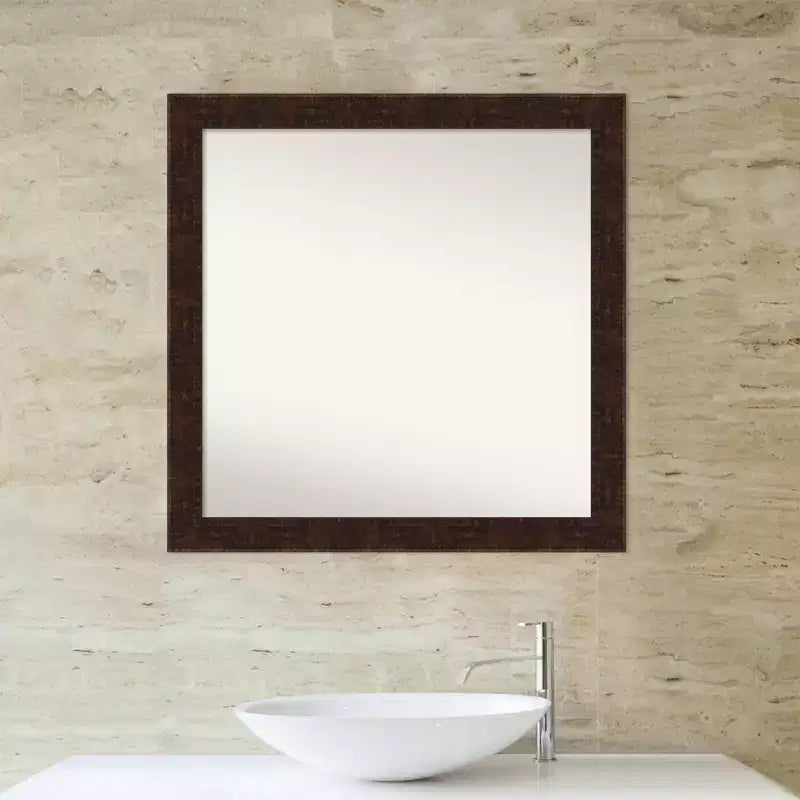 Miroir mural carré étroit non biseauté 30" x 30" William Bronze Marbré pour salle de bain