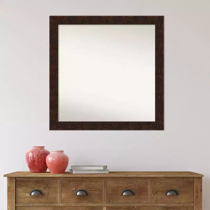 Miroir mural carré étroit non biseauté 30" x 30" William Bronze Marbré pour salle de bain