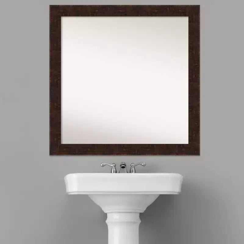 Miroir mural carré étroit non biseauté 30" x 30" William Bronze Marbré pour salle de bain