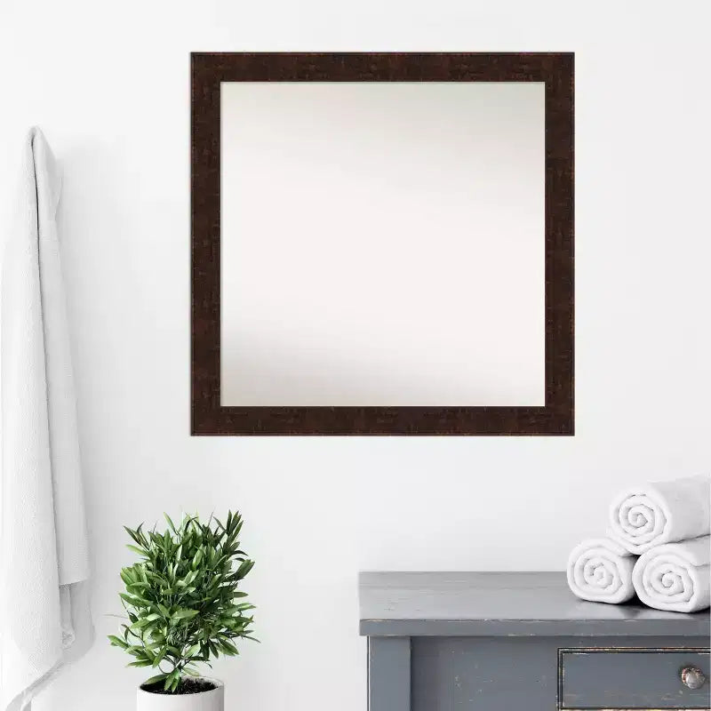 Miroir mural carré étroit non biseauté 30" x 30" William Bronze Marbré pour salle de bain