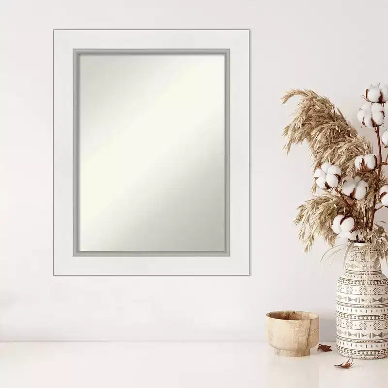 Miroir mural rectangulaire 24" x 30" sans biseau Eva Blanc Argent – Moderne