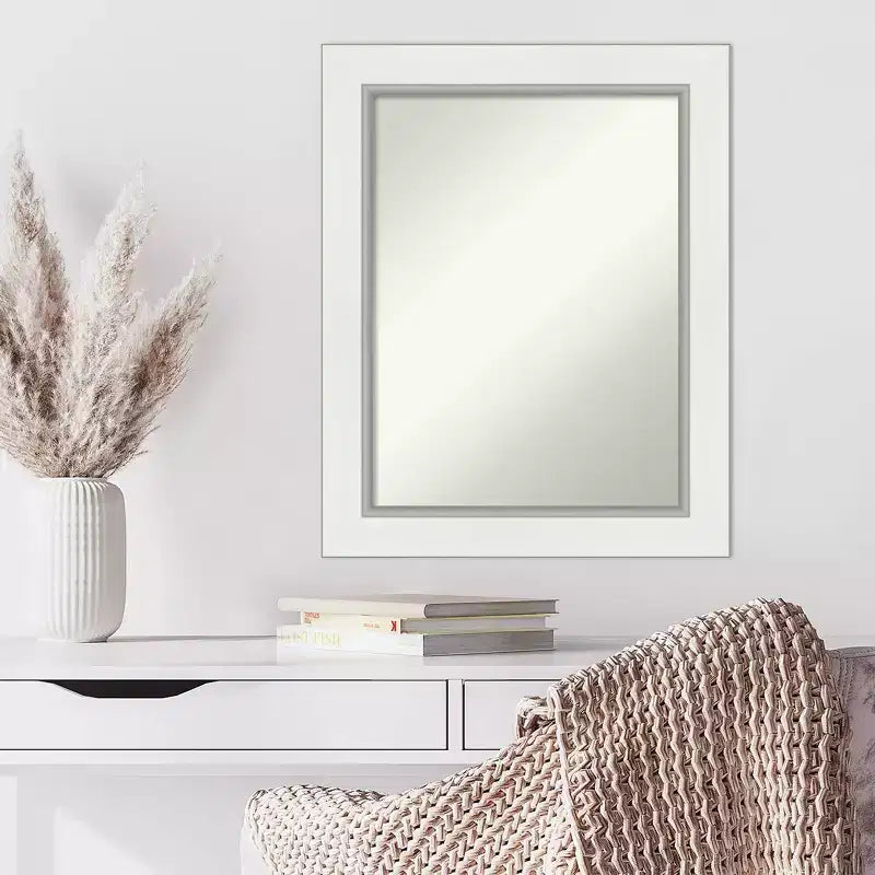 Miroir mural rectangulaire 24" x 30" sans biseau Eva Blanc Argent – Moderne