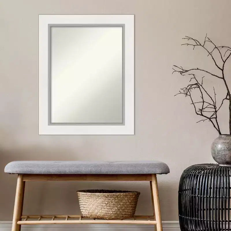 Miroir mural rectangulaire 24" x 30" sans biseau Eva Blanc Argent – Moderne