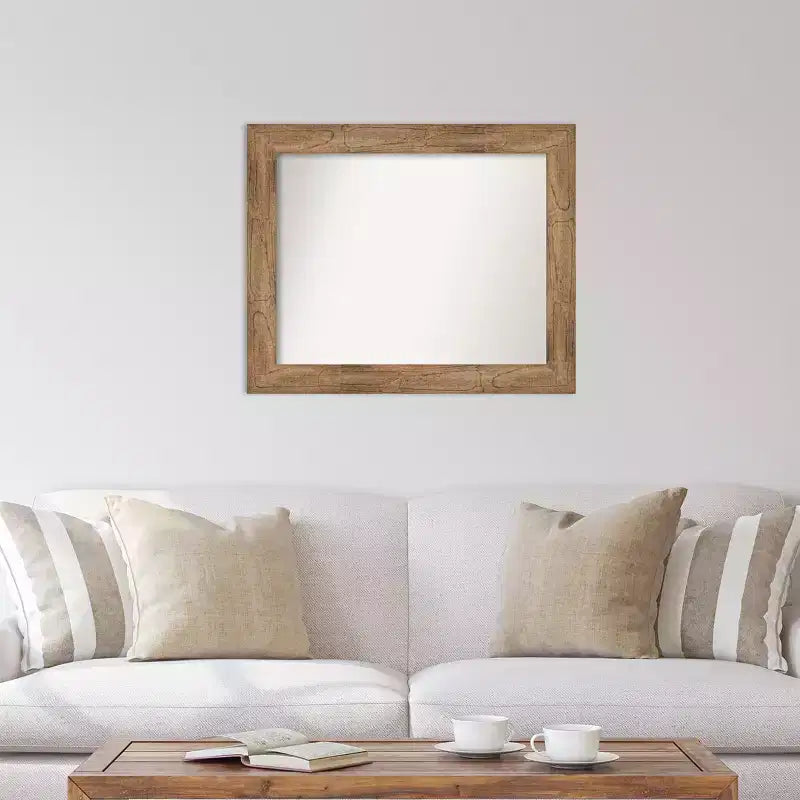 Miroir mural hibou rectangulaire moderne en bois brun non biseauté 34 po x 28 po