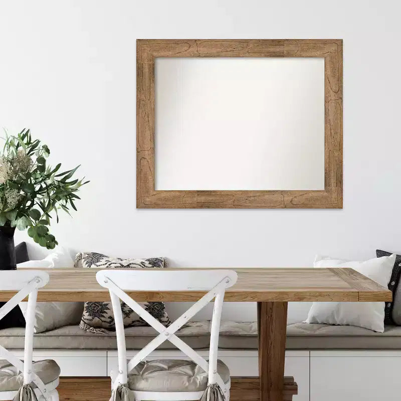 Miroir mural hibou rectangulaire moderne en bois brun non biseauté 34 po x 28 po