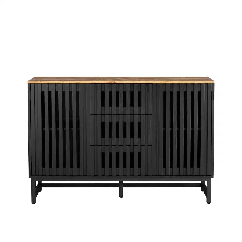 Meuble Buffet Avec Rangement, Commode Avec Portes À Lattes Et Tiroirs De Rangement