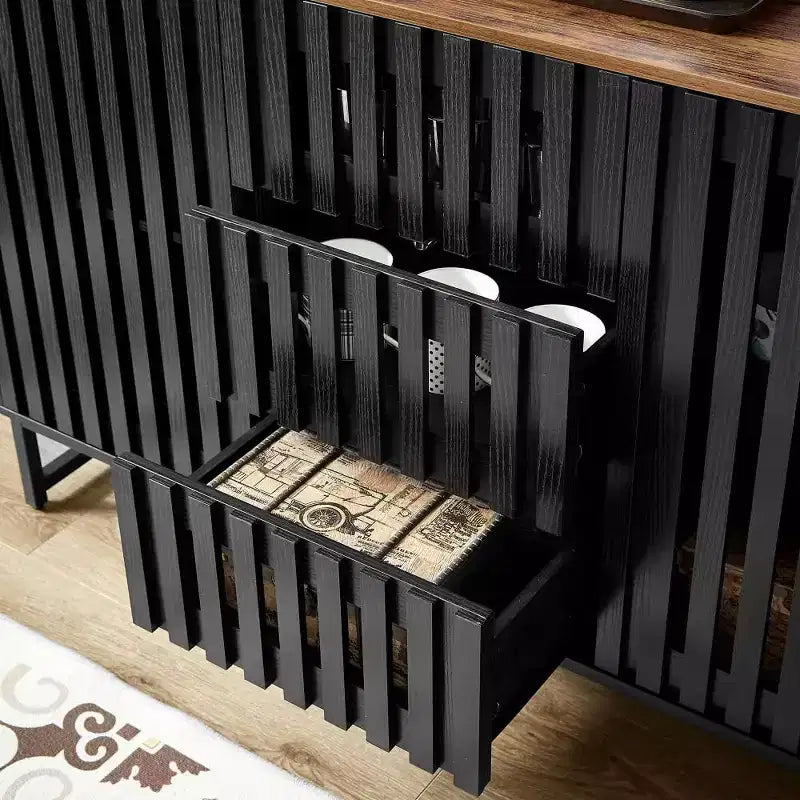 Meuble Buffet Avec Rangement, Commode Avec Portes À Lattes Et Tiroirs De Rangement