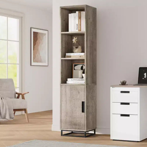 177.8 cm high storage cabinet with metal frame base and adjustable shelves, open freestanding storage cabinet for bathroom, living room