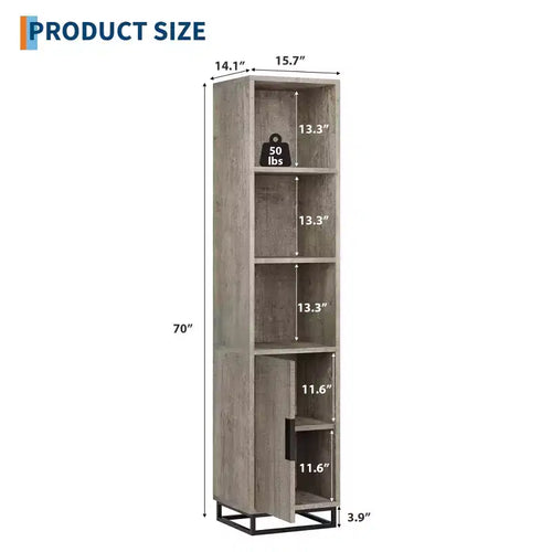 Meuble de rangement de 177,8 cm de haut avec base en métal et étagères réglables, meuble de rangement ouvert et autoportant pour salle de bain, salon