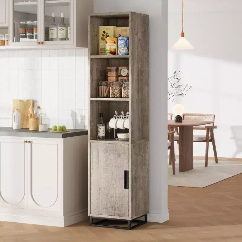 Meuble de rangement haut de 178 cm avec base en métal et étagères réglables, armoire de rangement ouverte et autoportante pour salle de bain, salon