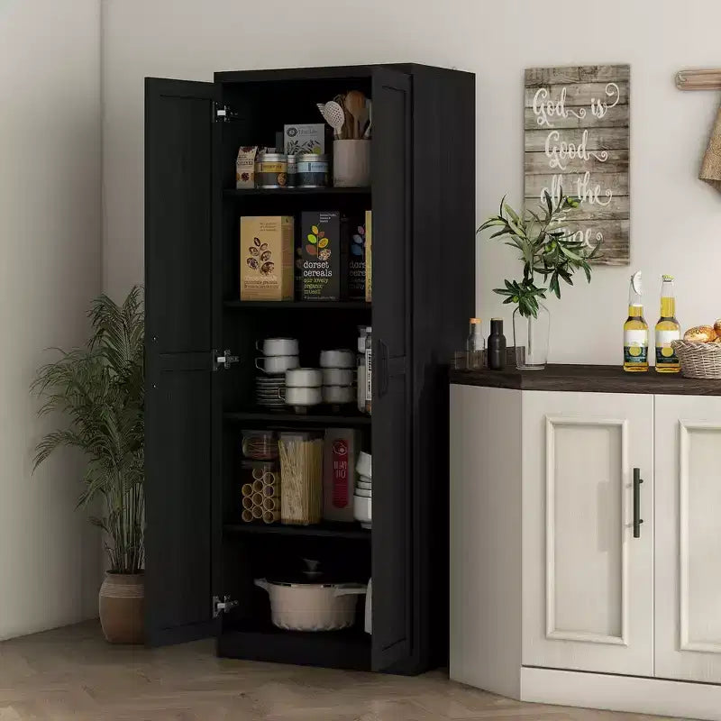 Garde-manger de cuisine 2 portes de 160 cm, placard autoportant avec 2 étagères réglables pour salle à manger