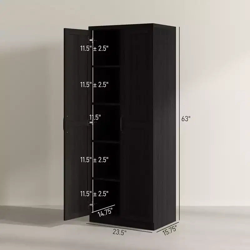 Garde-manger de cuisine 2 portes de 160 cm, placard autoportant avec 2 étagères réglables pour salle à manger