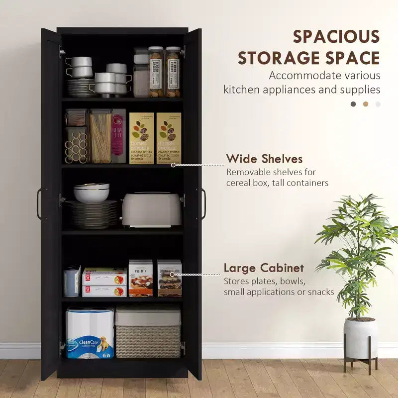 Garde-manger de cuisine 2 portes de 160 cm, placard autoportant avec 2 étagères réglables pour salle à manger
