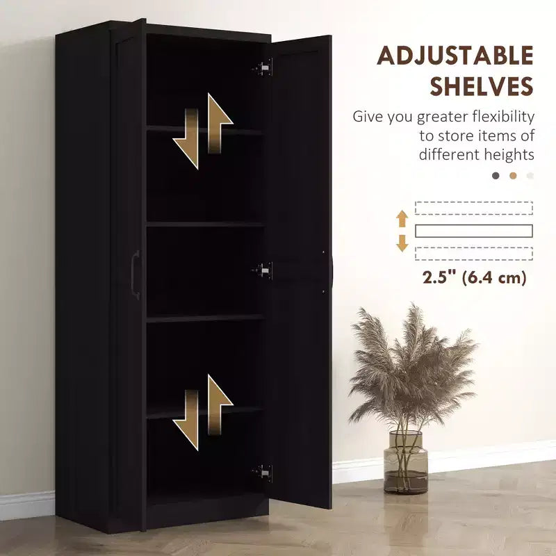 Garde-manger de cuisine 2 portes de 160 cm, placard autoportant avec 2 étagères réglables pour salle à manger