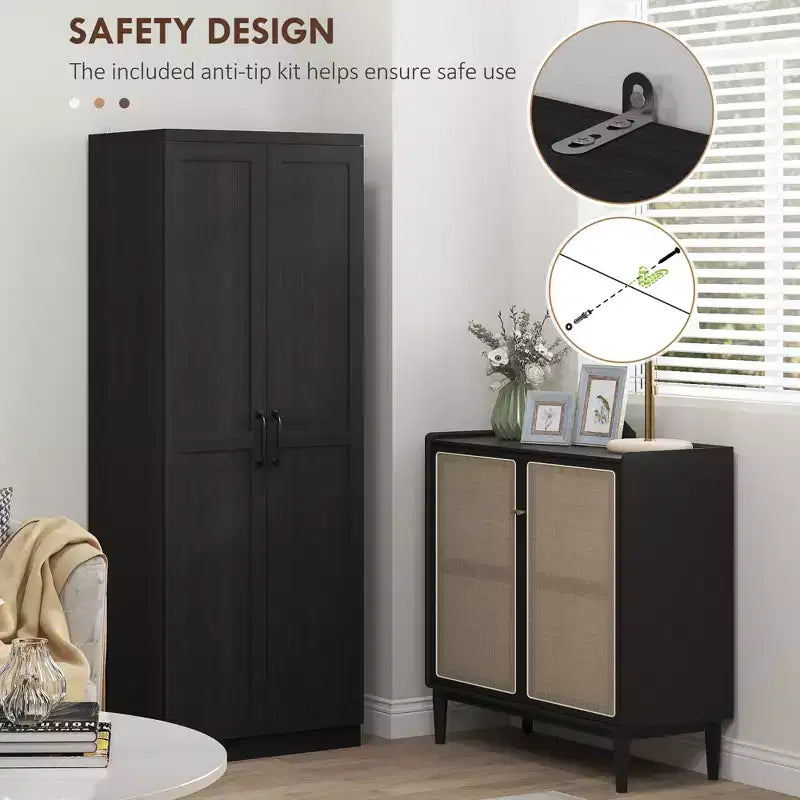 Garde-manger de cuisine 2 portes de 160 cm, placard autoportant avec 2 étagères réglables pour salle à manger