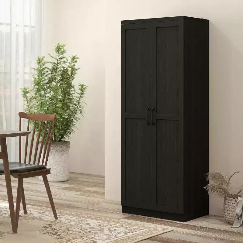 Garde-manger de cuisine 2 portes de 160 cm, placard autoportant avec 2 étagères réglables pour salle à manger
