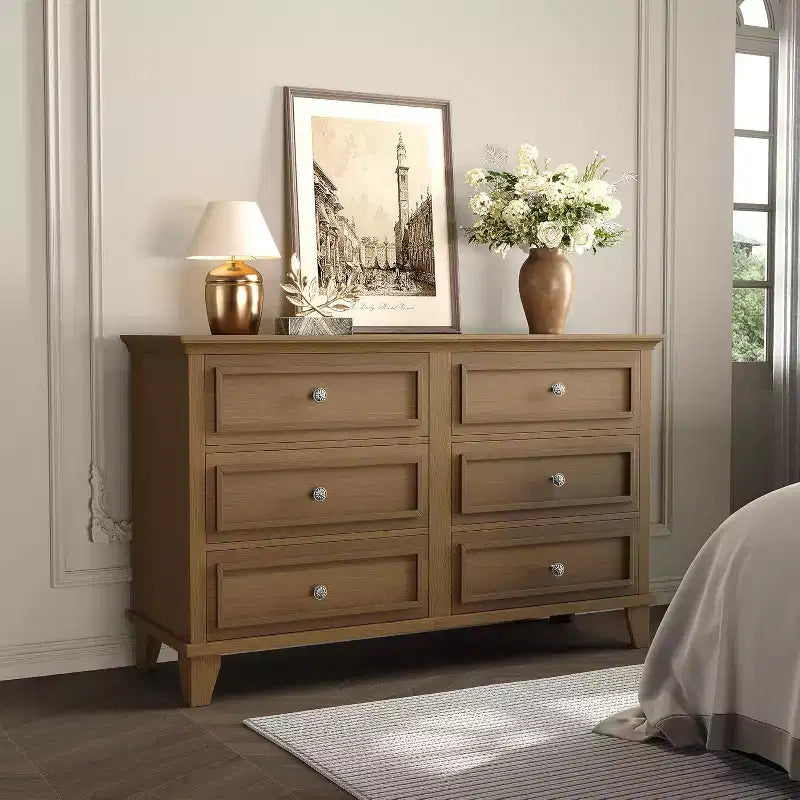 Commode à 6 tiroirs, Meuble de rangement en bois avec poignées métalliques, Commode large moderne et Meuble TV, pour Chambre à coucher, Salon, Entrée
