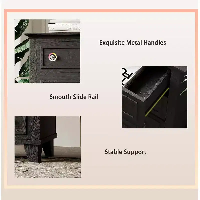 Commode à 6 tiroirs, Meuble de rangement en bois avec poignées métalliques, Commode large moderne et Meuble TV, pour Chambre à coucher, Salon, Entrée