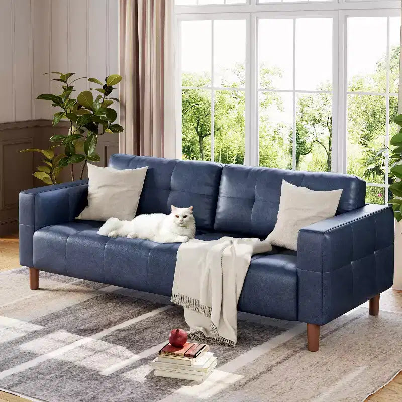 Canapé 3 places en similicuir de 83 po avec coussin de dossier – style moderne du milieu du siècle