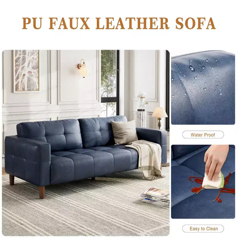 Canapé 3 places en similicuir de 83 po avec coussin de dossier – style moderne du milieu du siècle