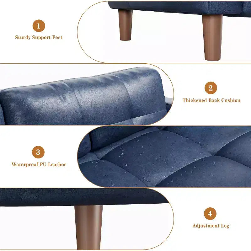 Canapé 3 places en similicuir de 83 po avec coussin de dossier – style moderne du milieu du siècle