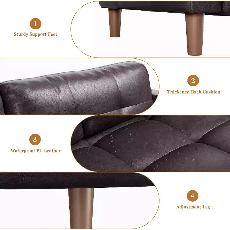 Canapé 3 places en similicuir de 83 po avec coussin de dossier – style moderne du milieu du siècle