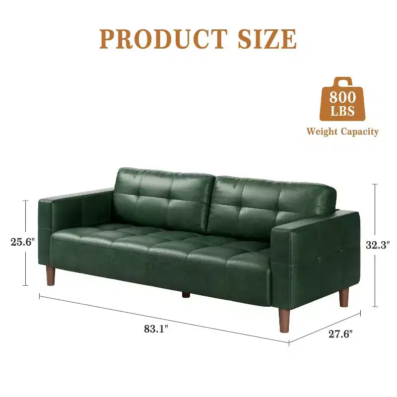 Canapé 3 places en similicuir de 83 po avec coussin de dossier – style moderne du milieu du siècle
