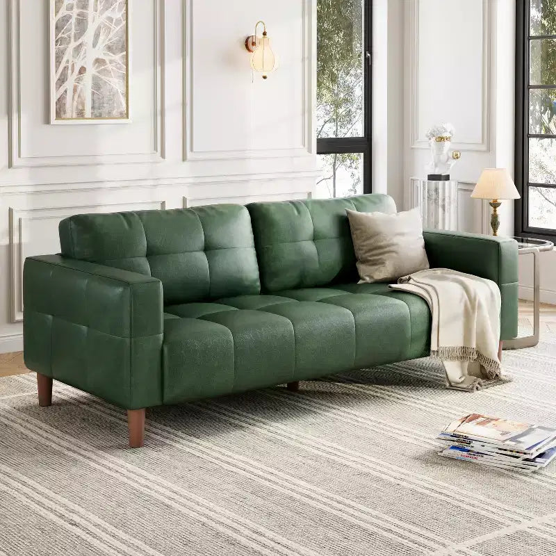 Canapé 3 places en similicuir de 83 po avec coussin de dossier – style moderne du milieu du siècle