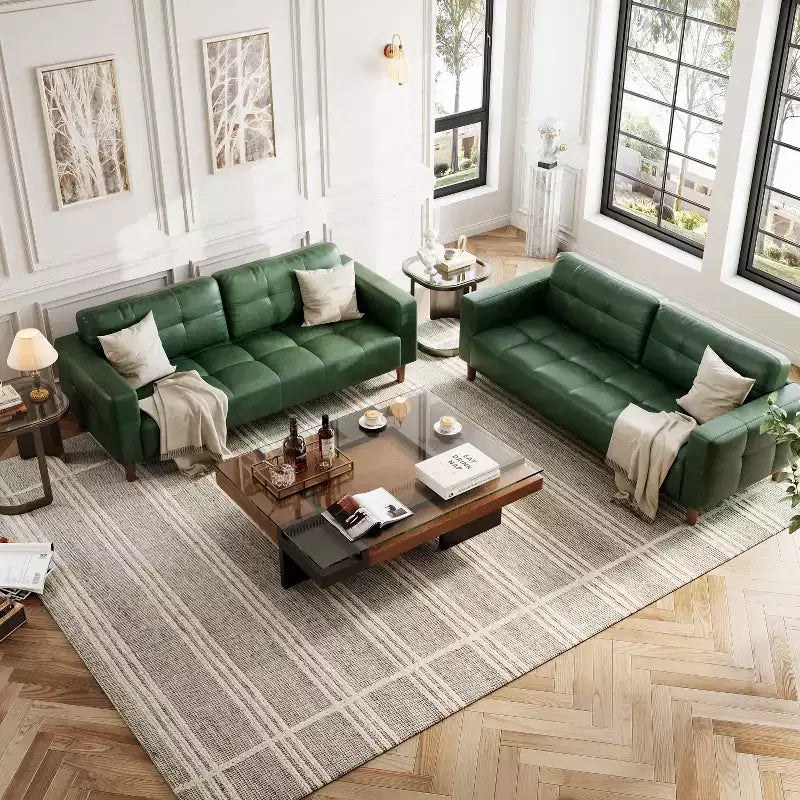Canapé 3 places en similicuir de 83 po avec coussin de dossier – style moderne du milieu du siècle