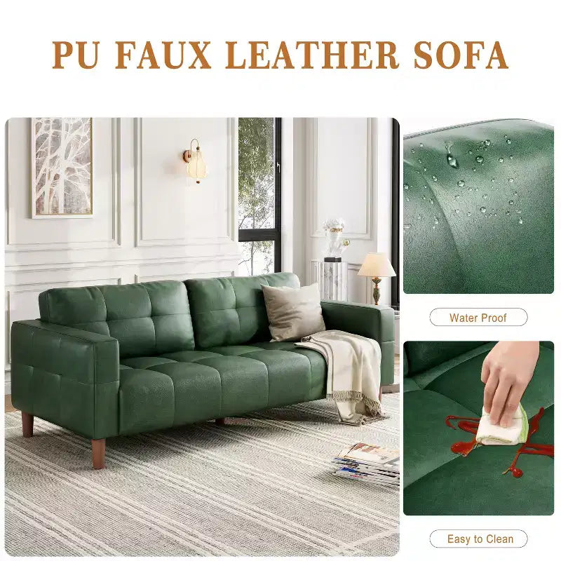 Canapé 3 places en similicuir de 83 po avec coussin de dossier – style moderne du milieu du siècle