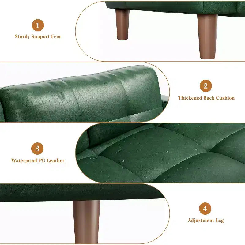 Canapé 3 places en similicuir de 83 po avec coussin de dossier – style moderne du milieu du siècle