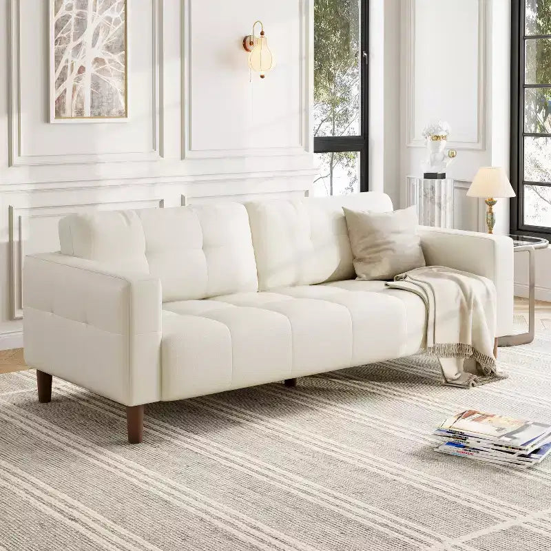 Canapé 3 places en similicuir de 83 po avec coussin de dossier – style moderne du milieu du siècle