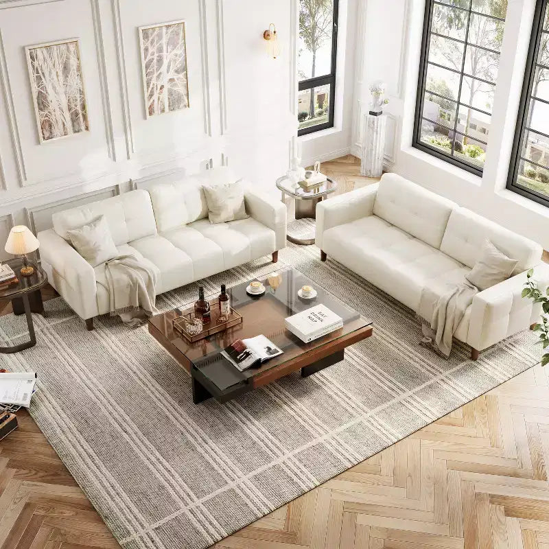Canapé 3 places en similicuir de 83 po avec coussin de dossier – style moderne du milieu du siècle