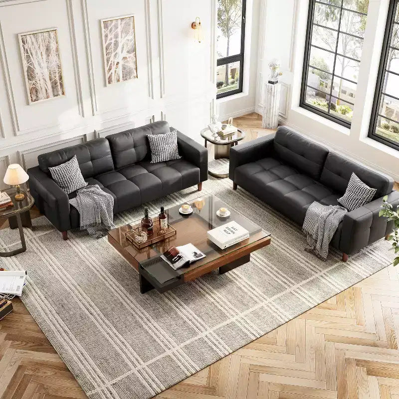 Canapé 3 places en similicuir de 83 po avec coussin de dossier – style moderne du milieu du siècle