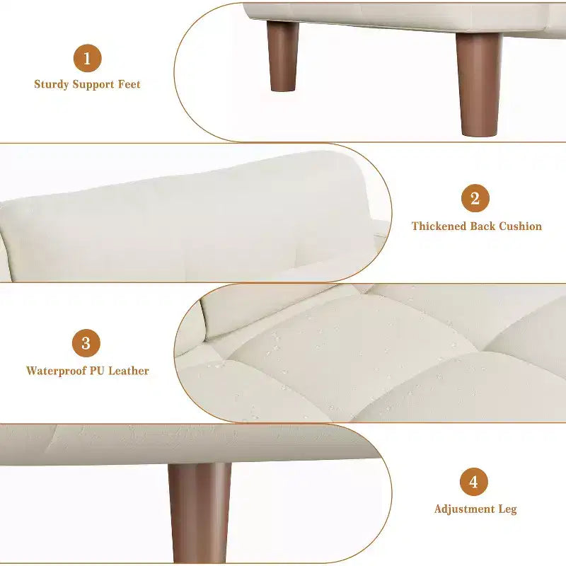 Canapé 3 places en similicuir de 83 po avec coussin de dossier – style moderne du milieu du siècle