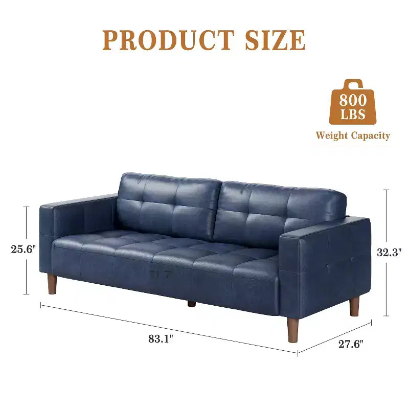Canapé 3 places en similicuir de 83 po avec coussin de dossier – style moderne du milieu du siècle